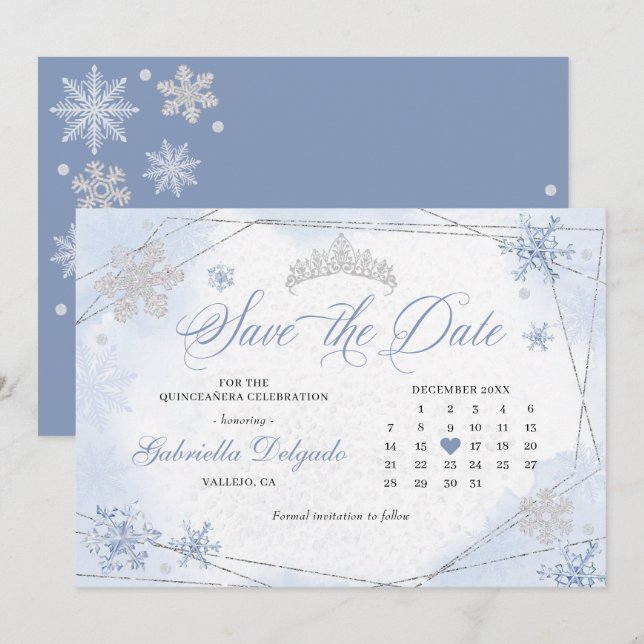 Invitation Winter Wonderland Snowflake Enregistrer la date (Devant / Derrière)