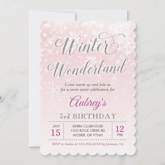 Invitation Winter Wonderland Snowflake Girl Birthday Party (Devant)