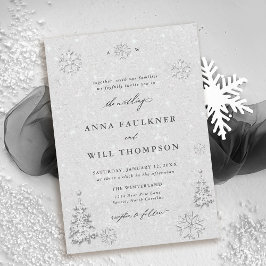 Invitation Winter Wonderland Snowflakes Blanc Elégant Mariage