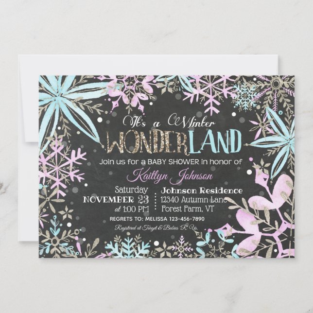 Invitation Winter Wonderland Snowflakes Sparkle Baby shower (Devant)