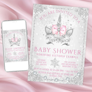 Invitation Winter Wonderland Snowflakes Unicorn Baby shower