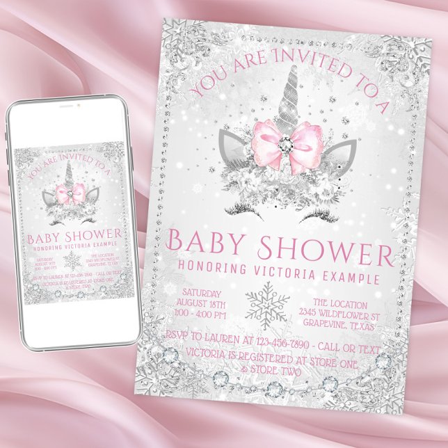 Invitation Winter Wonderland Snowflakes Unicorn Baby shower (Créateur téléchargé)