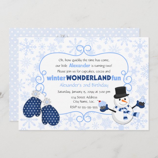 Invitation Winter Wonderland Snowman Anniversaire (Devant / Derrière)