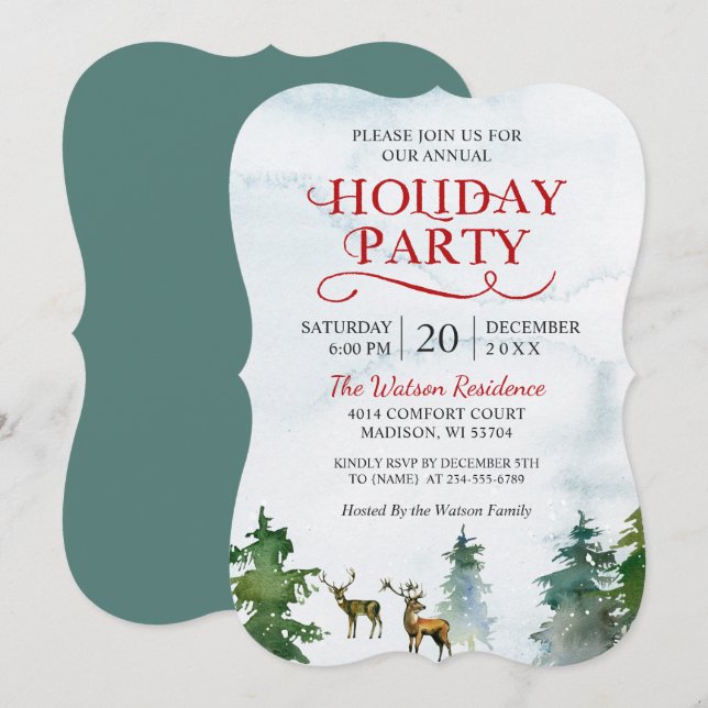 Invitation Winter Wonderland Watercolor Fête de vacances (Devant / Derrière)