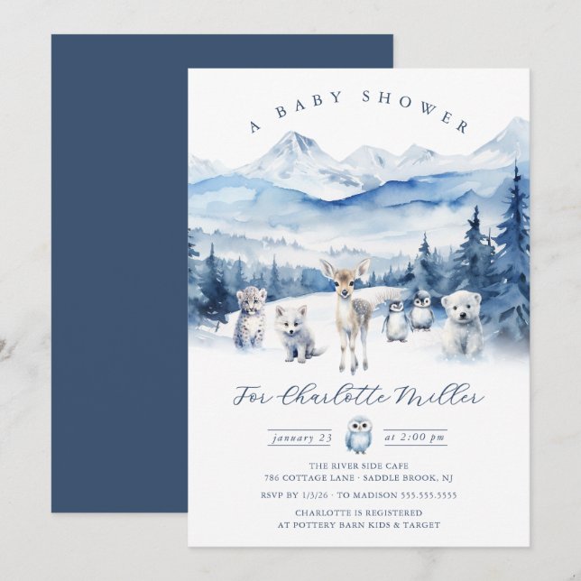 Invitation Winter Woodland Animal Baby Shower Invite (Devant / Derrière)