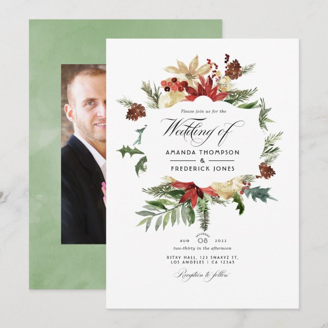 Invitation Winter Woodland Noël Mariage Photo (Devant / Derrière)