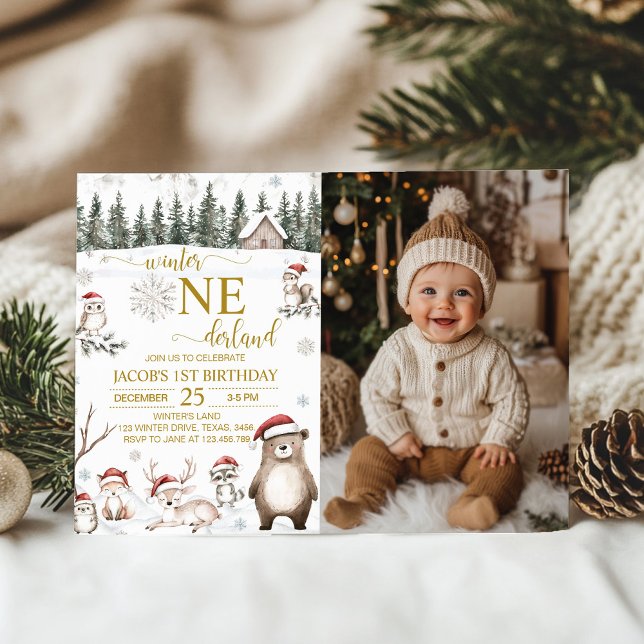 Invitation Winter Woodland Onederland 1er anniversaire Photo (Créateur téléchargé)