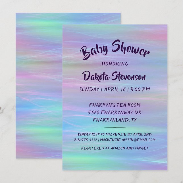 Invitation Wisps Whimsical | Holo Fairy Pastel Rainbow Douche (Devant / Derrière)