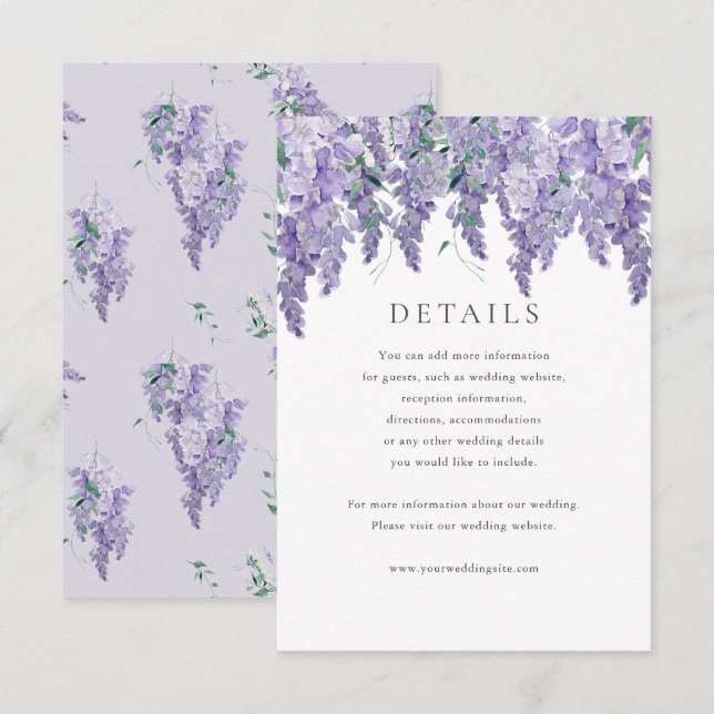Invitation Wisteria Dusty Purple Aquarelle Détails du Mariage (Devant / Derrière)