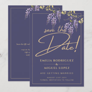Invitation Wisteria Dusty Purple Gold Wedding Enregistrer la
