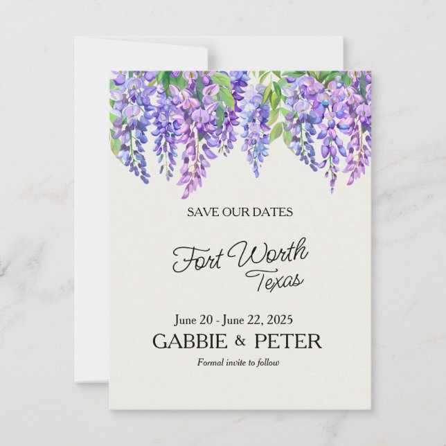 Invitation Wisteria Fleurs violettes Botanique Jardin Mariage (Devant)