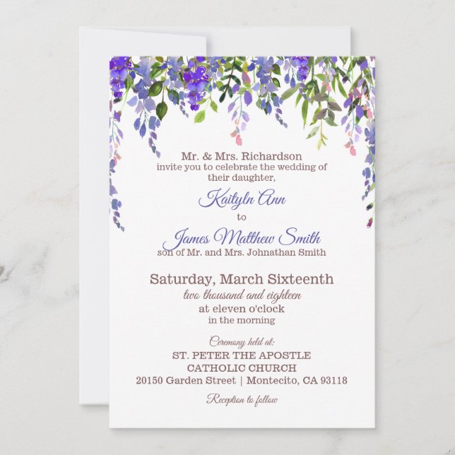 Invitation Wisteria Floral Mariage moderne (Devant)