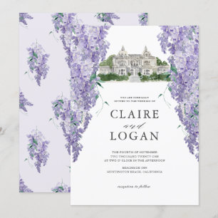 Invitation Wisteria Mansion Dusty Purple Watercolor Mariage