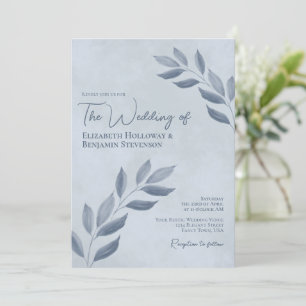 Invitation Wistful Leaves Modern Elegant Dusty Blue Wedding