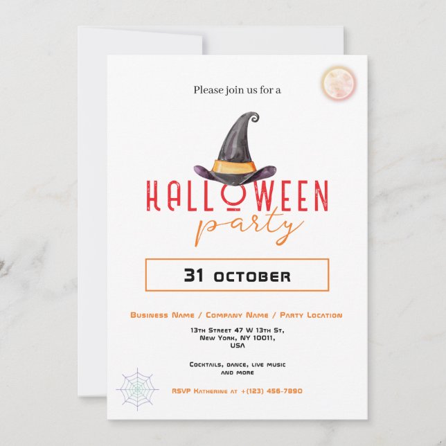 Invitation Witch Casquette Business Halloween Party Office Év (Devant)