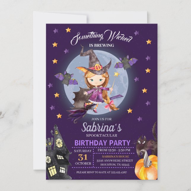 Invitation Witch Halloween Anniversaire de enfant Party Invit (Devant)