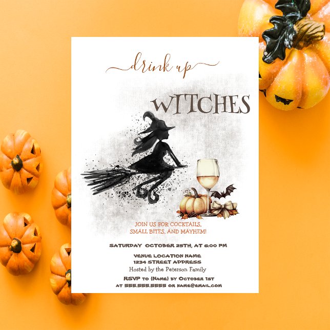 Invitation Witch Wine Citrouille Bow Halloween (Créateur téléchargé)