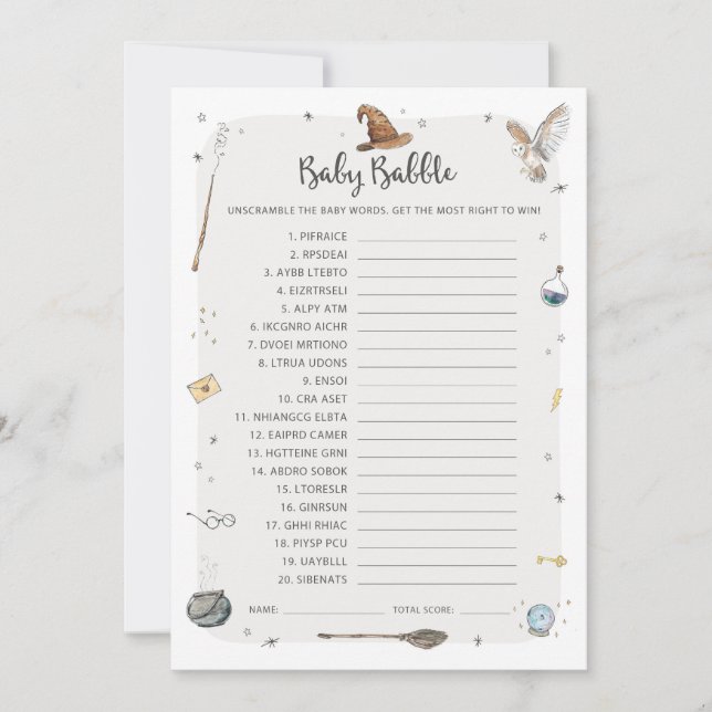 Invitation Wizard Baby shower Baby Babble Word Scramble Jeu (Devant)