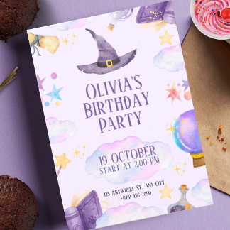 Invitation Wizard Magical Girls Purple Anniversaire Fête Invi