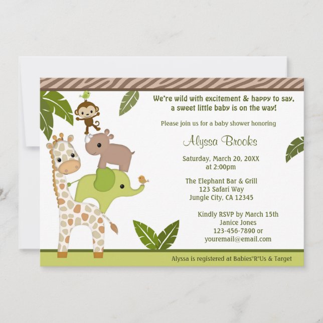 Invitation WJC de baby shower de SINGE de jungle (Devant)