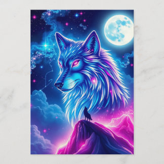 Invitation Wolf Galaxy Stars Cosmic Birthday Party