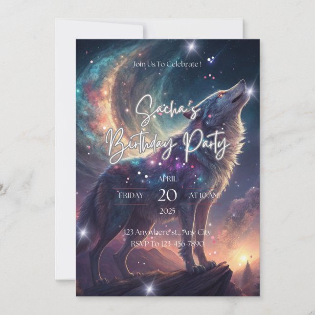 Invitation Wolf Galaxy Stars Cosmique fête d'anniversaire (Devant)