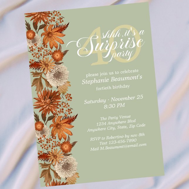 Invitation Woman's Autumn Flower Surprise 40th Birthday (Créateur téléchargé)