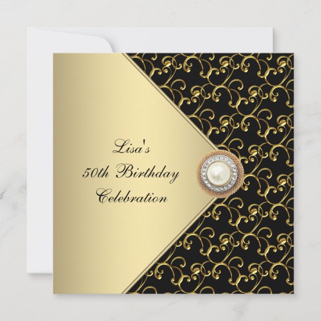 Invitation Womans Gold Black Pearl Classy 50e fête d'annivers (Devant)