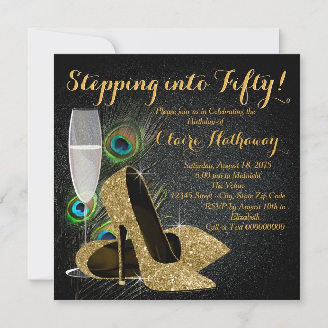 Invitation Womans Gold Peacock fête d'anniversaire (Devant)