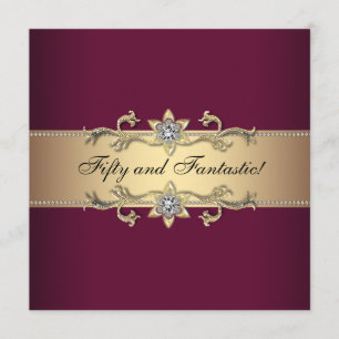 Invitation Womans Red Wine Gold 50e fête d'anniversaire