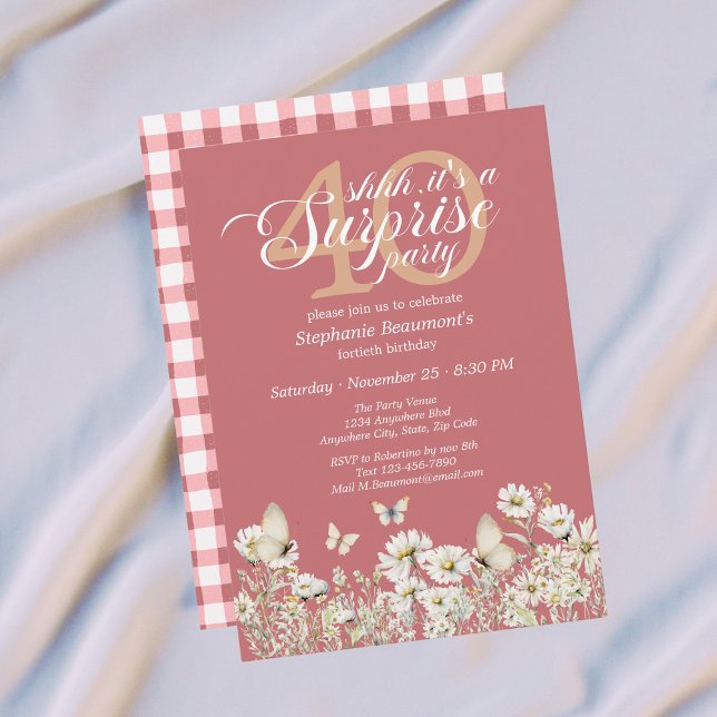 Invitation Woman's White Wildflower Surprise 40th Birthday (Créateur téléchargé)
