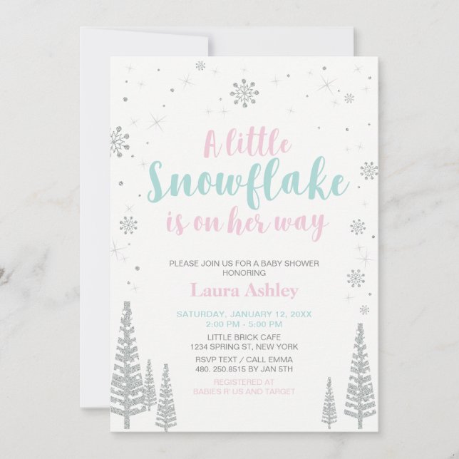 Invitation Wonderland d'hiver en argent, Baby shower / Saupou (Devant)