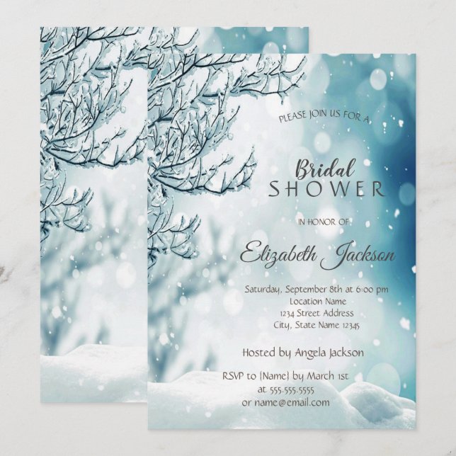 Invitation Wonderland d'hiver, Fête des mariées de neige (Devant / Derrière)