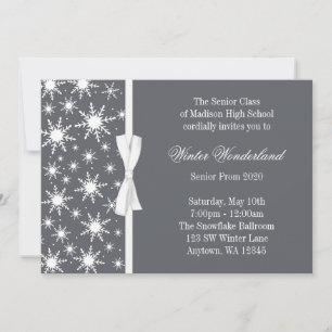 Invitation Wonderland Gray Snowflakes Bow Prom