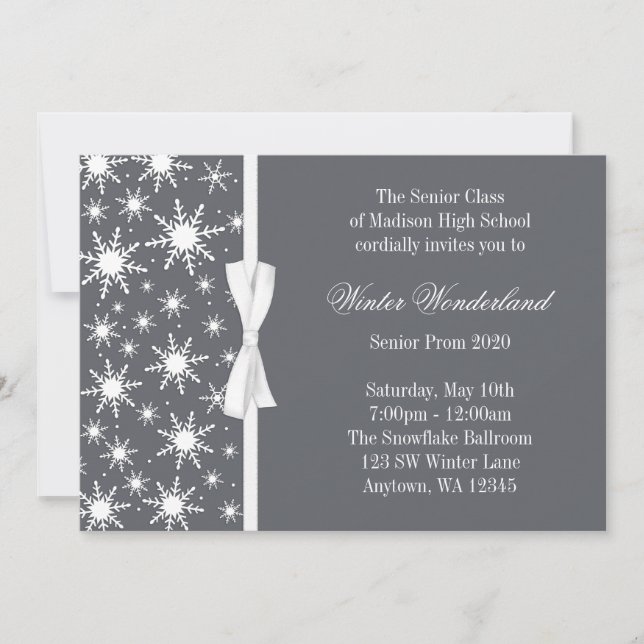 Invitation Wonderland Gray Snowflakes Bow Prom (Devant)