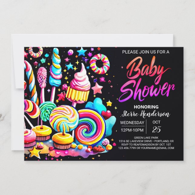 Invitation Wonderland Lollipop Baby shower (Devant)
