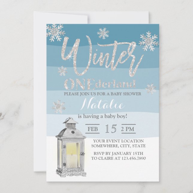 Invitation Wonderland Snowflakes & Lantern Baby shower (Devant)