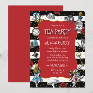 Invitation Wonderland Tea Party Whimsical Red
