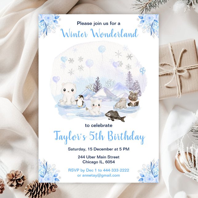 Invitation Wonderland Winter Animaux arctiques Anniversaire (Créateur téléchargé)