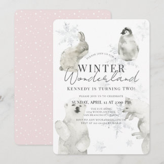 Invitation Wonderland Winter Animaux arctiques Fille Annivers