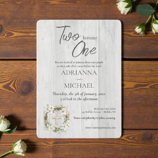 Invitation Wood Christian Two Become One Wedding
