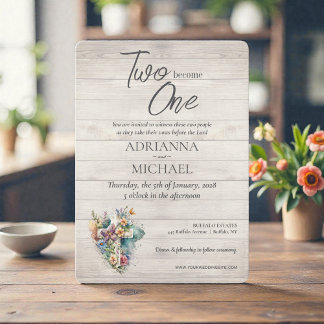 Invitation Wood Cross Floral Christian Two Become One