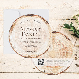 Invitation Wood Cut Grain QR Code Détails Russe Mariage