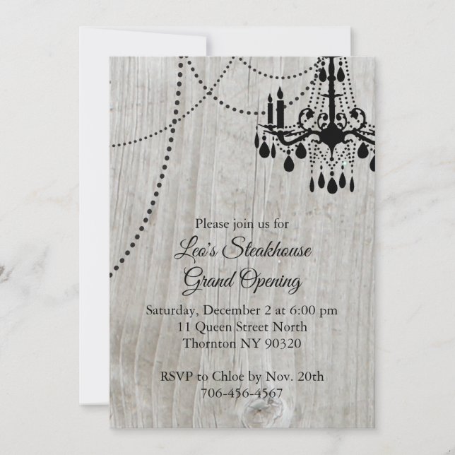 Invitation Wood Restaurant Grand Ouverture avec lustre (Devant)