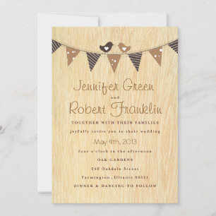 Invitation Woodgrain avec des Inséparables sur une bannière d