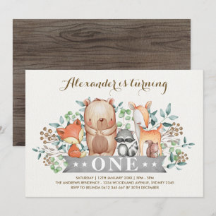 Invitation Woodland 1er anniversaire Animaux de forêt lunair