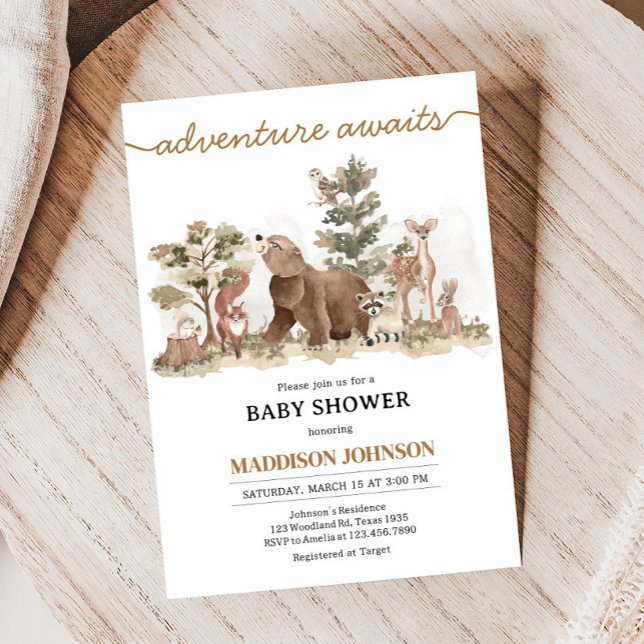 Invitation Woodland Animals Adventure Await Baby shower (Adventure Awaits Woodland Animals Baby Shower Invitation)