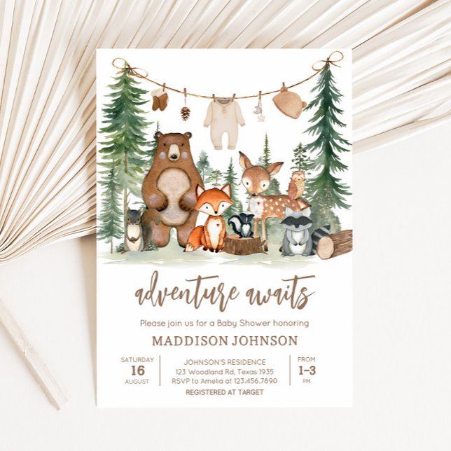 Invitation Woodland Animals Adventure Await Baby shower (Woodland Animals Adventure Awaits Rustic Baby Shower)