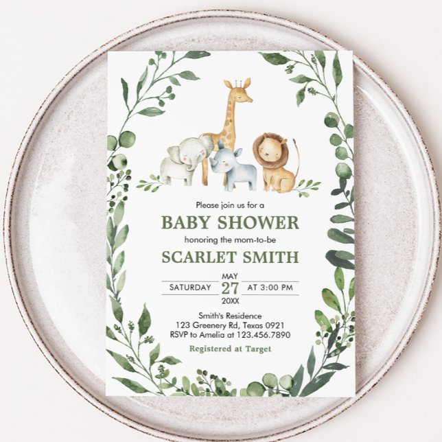 Invitation Woodland Animals Botanical Baby Shower  (Woodland Animals Baby Shower Invitation)