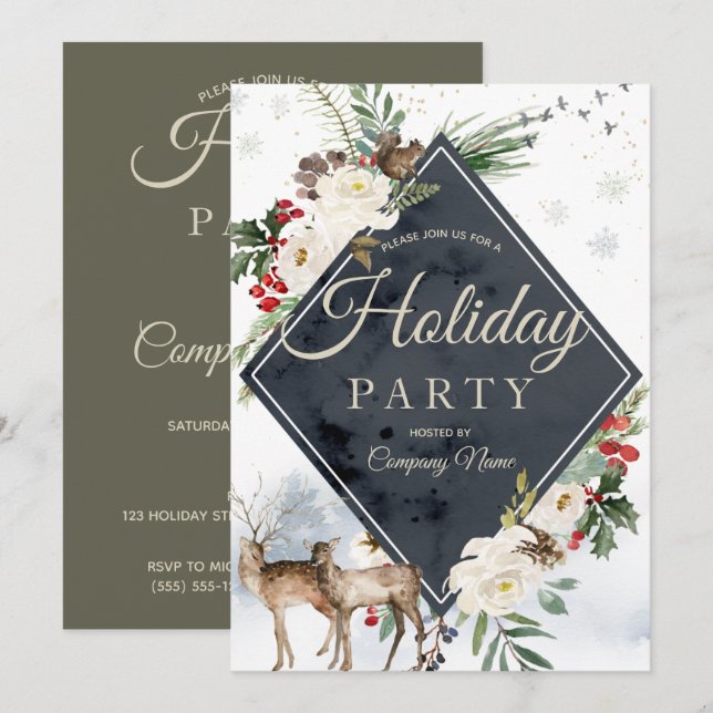 Invitation Woodland Animals Diamond Corporate Holiday Party (Devant / Derrière)